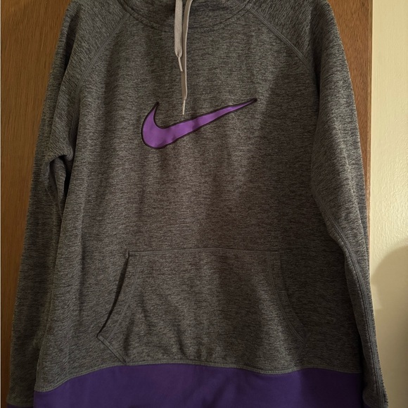 Nike Therma-Fit Heathered Gray Hoodie with Purple Center Swoosh - Picture 2 of 9